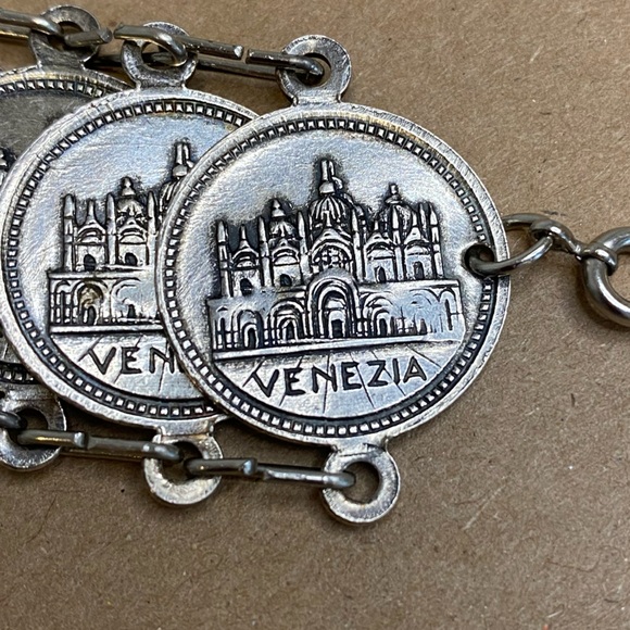 Vintage Italian Silver Tone Coin Bracelet from Venezia/Venice - Picture 9 of 10